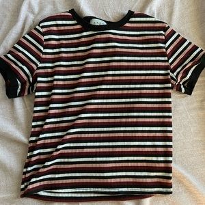 Pink Red White and Black Striped Shirt